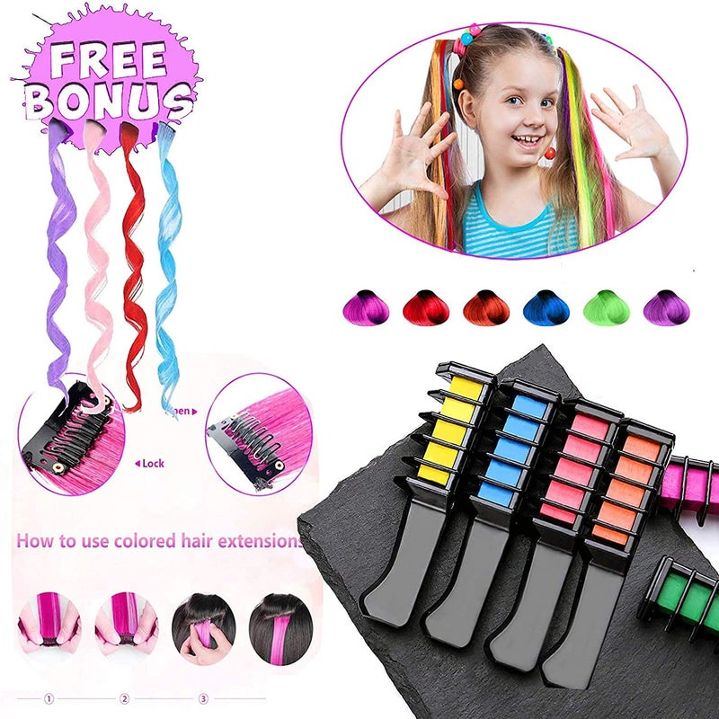 MSDADA Hair Chalk - New Hair Chalk Comb Temporary Bright Washable Hair Color Dye for Girls Kids with Hair Extensions Clips - Birthday Party Christmas Gifts Toys for Girls Kids Age 6-8-10-12 Years Old - Image 4